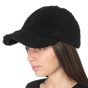 Jenni Women's Sherpa Faux-fur Baseball Cap Hat Black